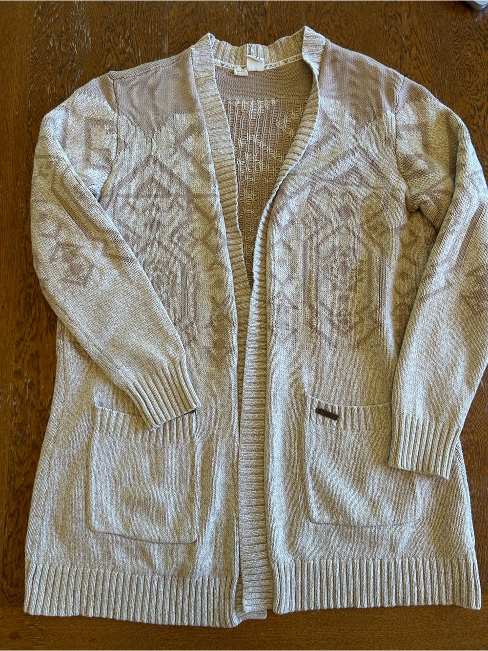 ROXY Women’s Open-Front Patterned Cardigan Sweater - Light Taupe